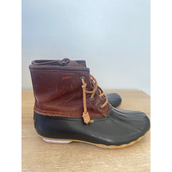 Sperry Top Sided Women’s 6.5 Brown & Black Waterproof Rubber Duck Boots With Zip - Picture 2 of 7